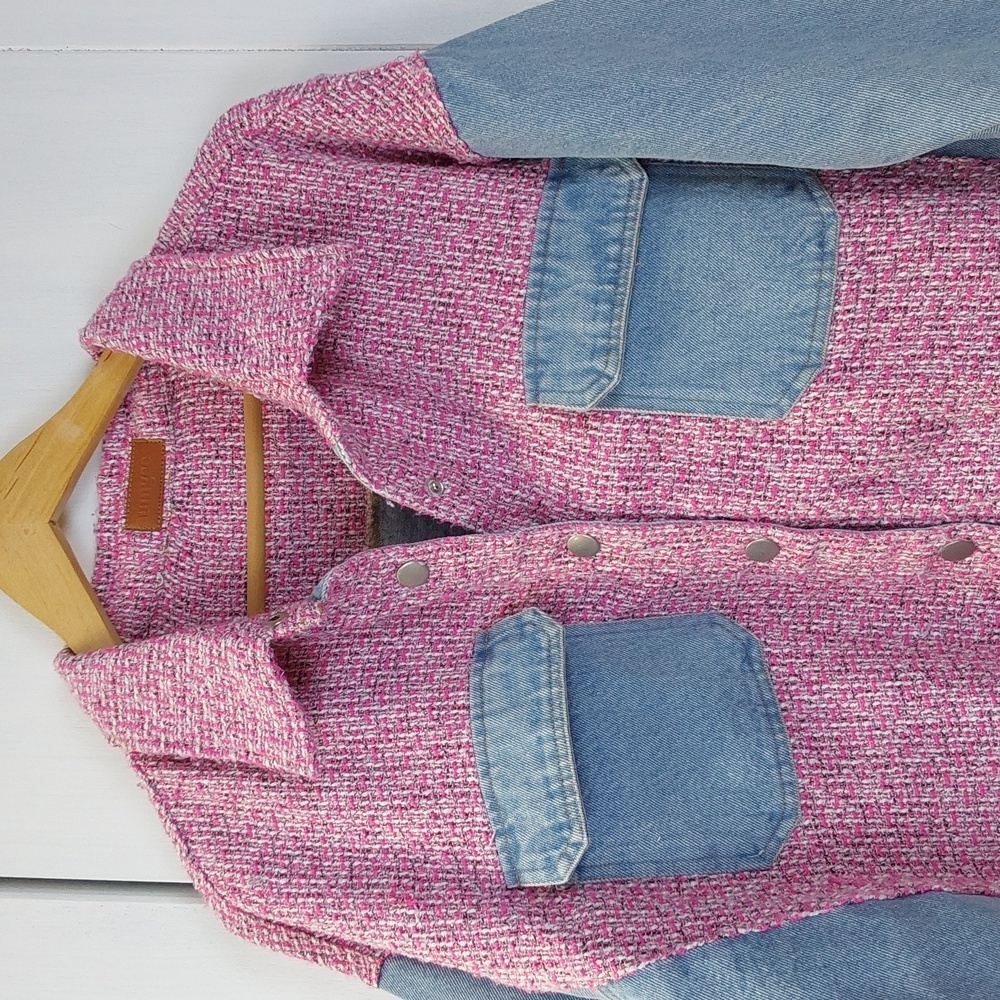 Umgee| Womens Denim Blue/ Pink Shaket Jacket Fringe Western Cowgirl Sz. XL - Picture 2 of 8